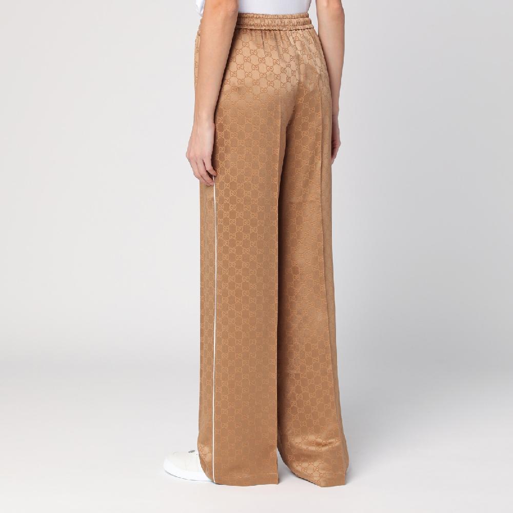 GUCCI Pantalone Color Cammello In Jacquard Di Viscosa GG