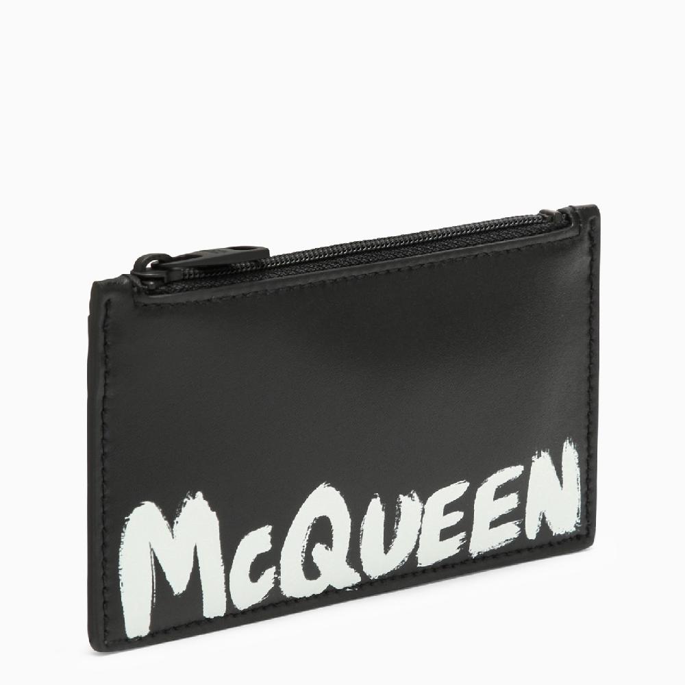 Alexander McQueen Portacarte con zip nero in pelle con logo