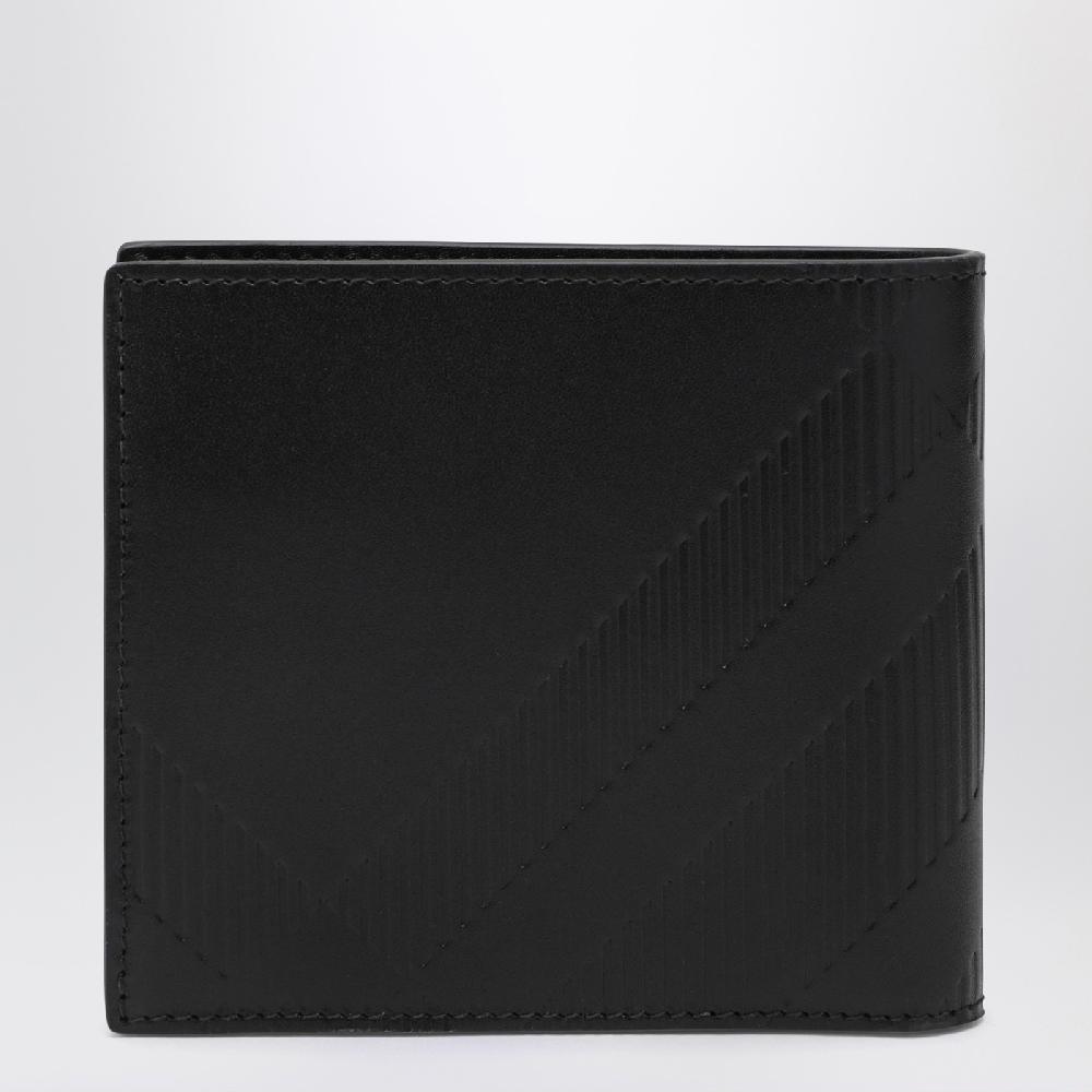 Burberry Portafoglio Bi-fold Nero In Pelle Check Impresso