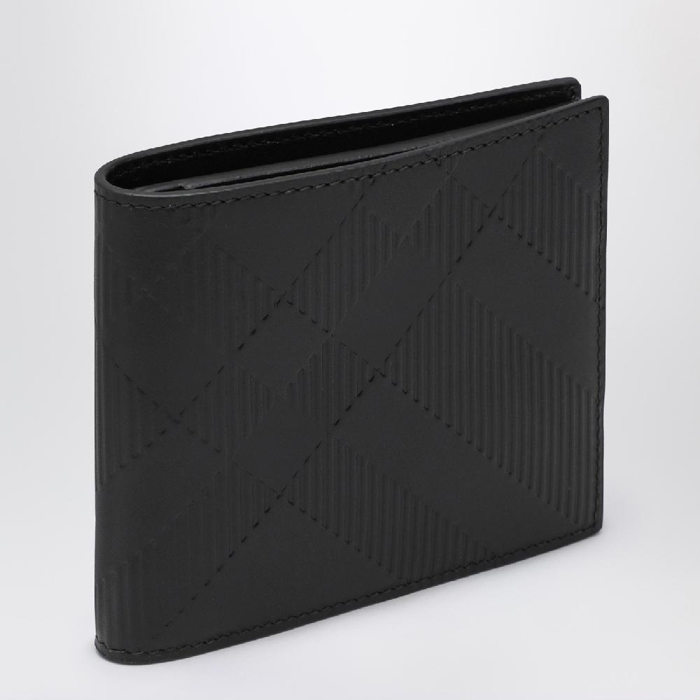 Burberry Portafoglio bi-fold nero in pelle Check impresso
