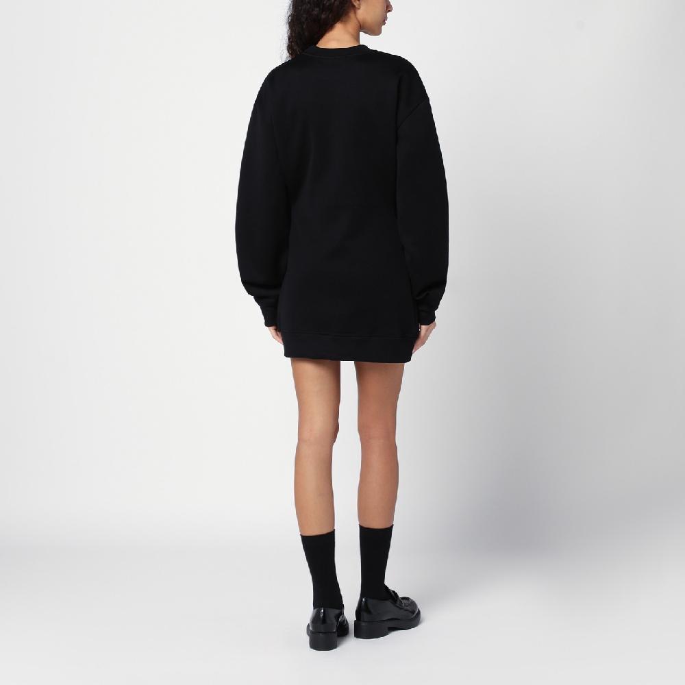 Prada Abito Corto Nero In Felpa Con Triangolo Logo