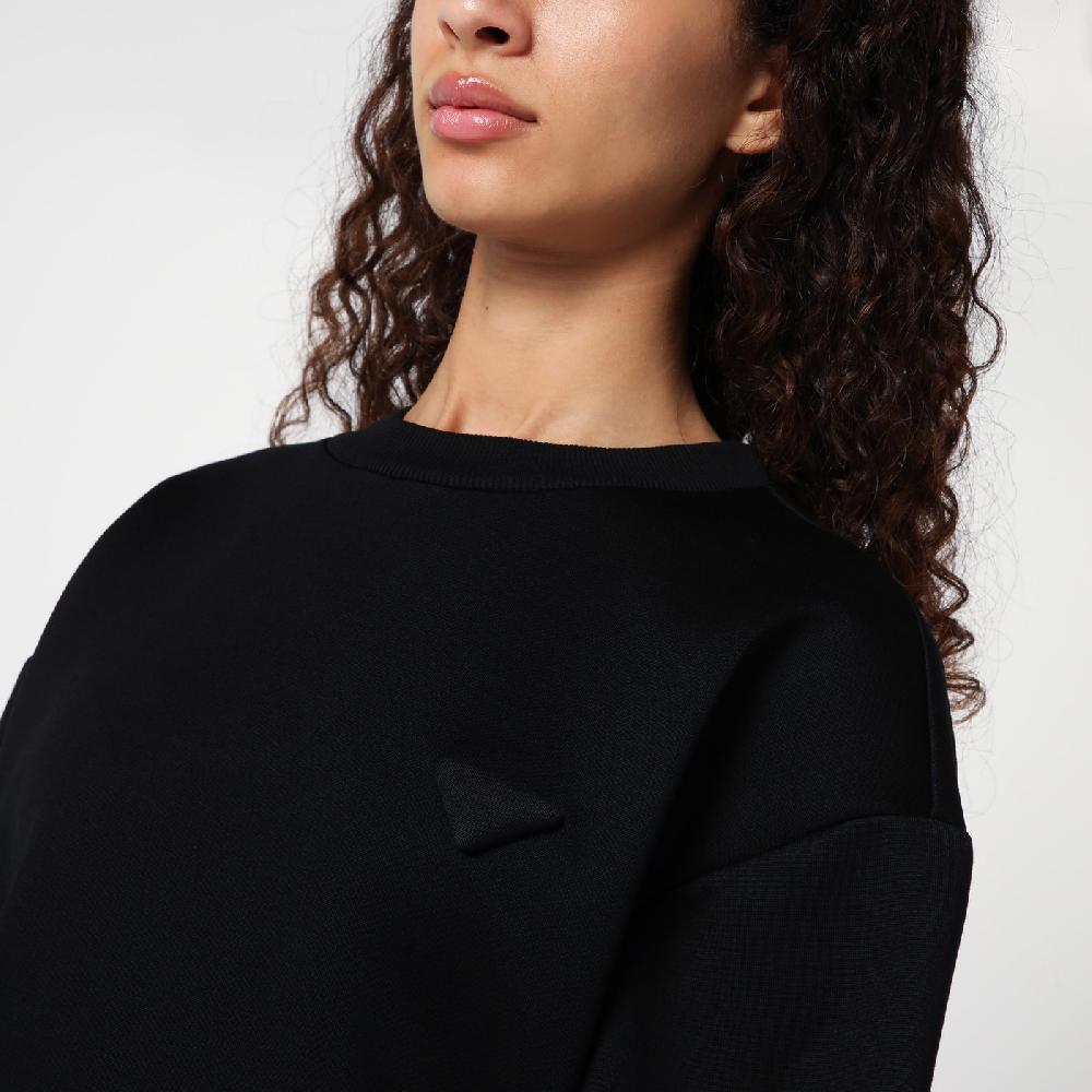 Prada Abito Corto Nero In Felpa Con Triangolo Logo