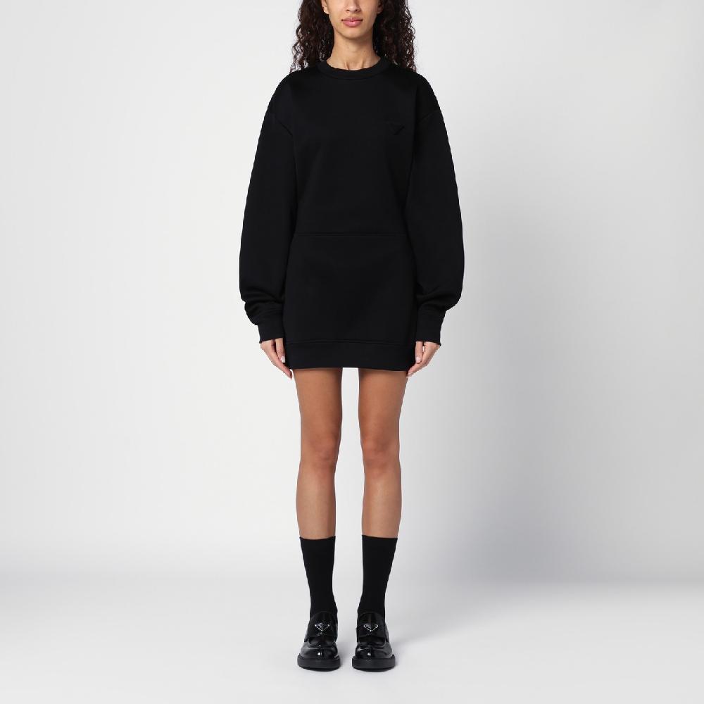 Prada Abito corto nero in felpa con triangolo logo