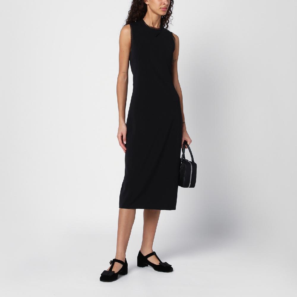 Prada Abito Midi Nero Con Dettagli In Pizzo