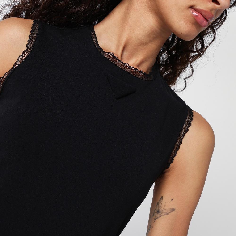 Prada Abito Midi Nero Con Dettagli In Pizzo