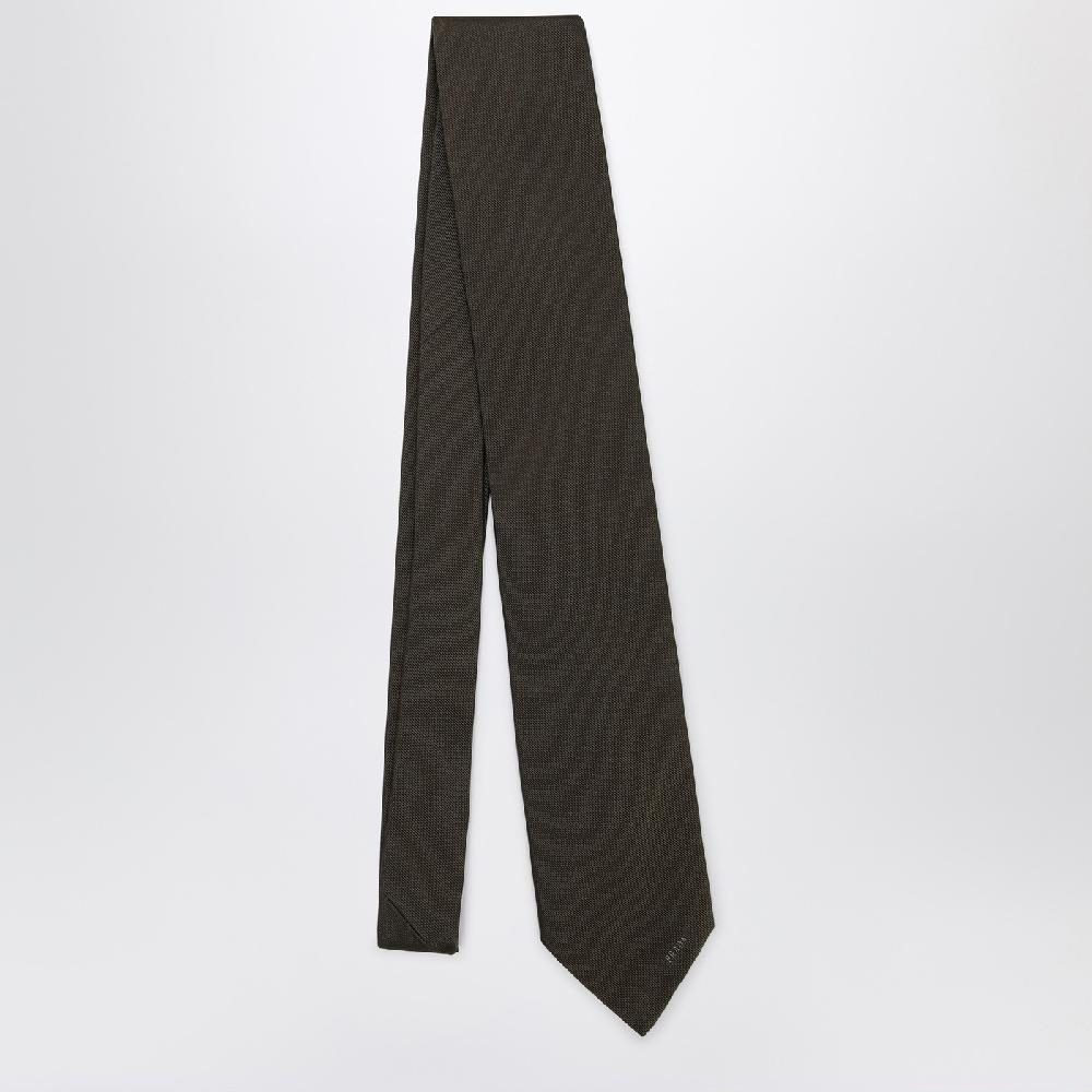 Prada Cravatta Verde Mimetica In Seta Con Logo