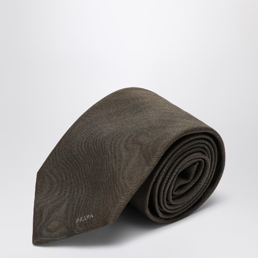 Prada Cravatta verde mimetica in seta con logo