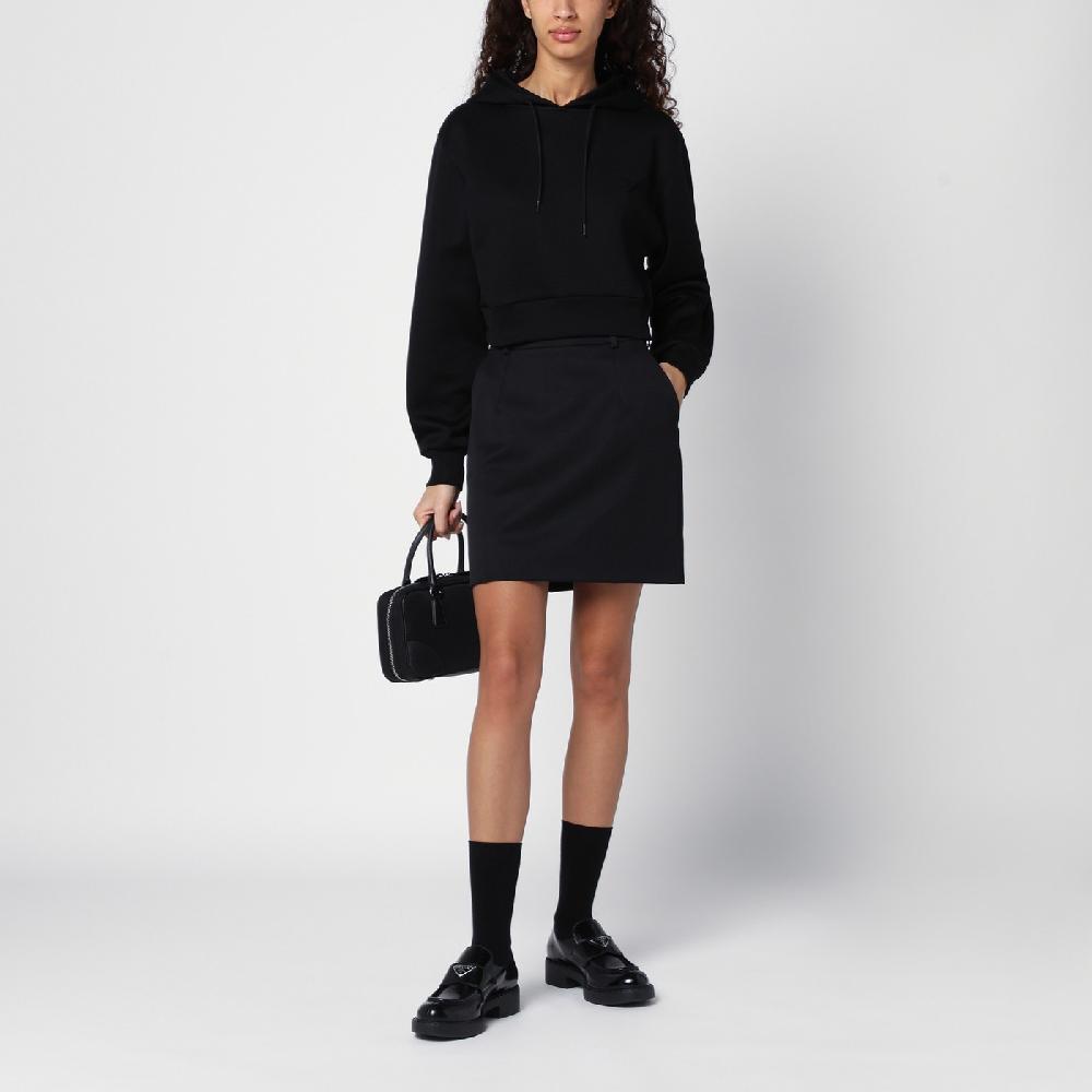 Prada Felpa Con Cappuccio Nera Con Triangolo Logo