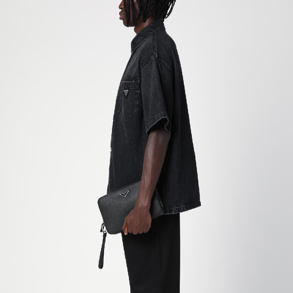 Prada Pouch Nera In Pelle Saffiano