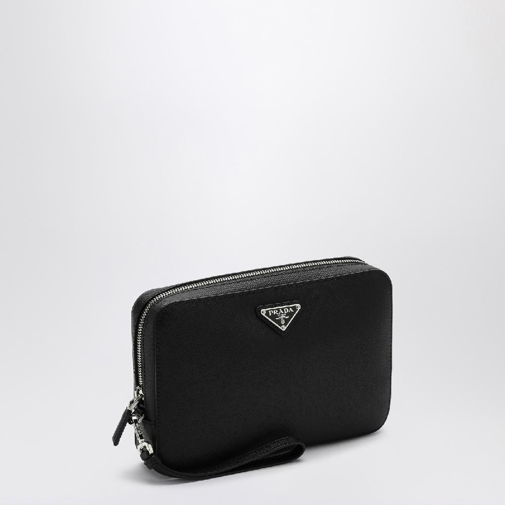 Prada Pouch Nera In Pelle Saffiano