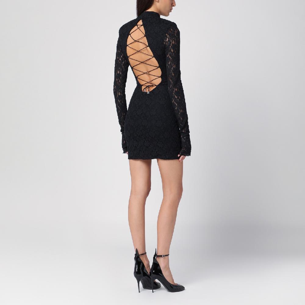 ROTATE Birger Christensen Mini Abito Nero In Pizzo