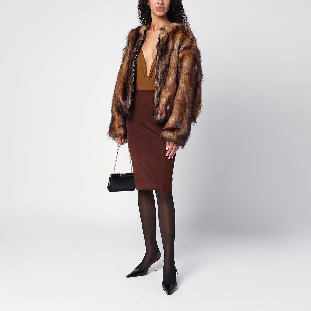 Saint Laurent Gonna Midi Semitrasparente Marrone