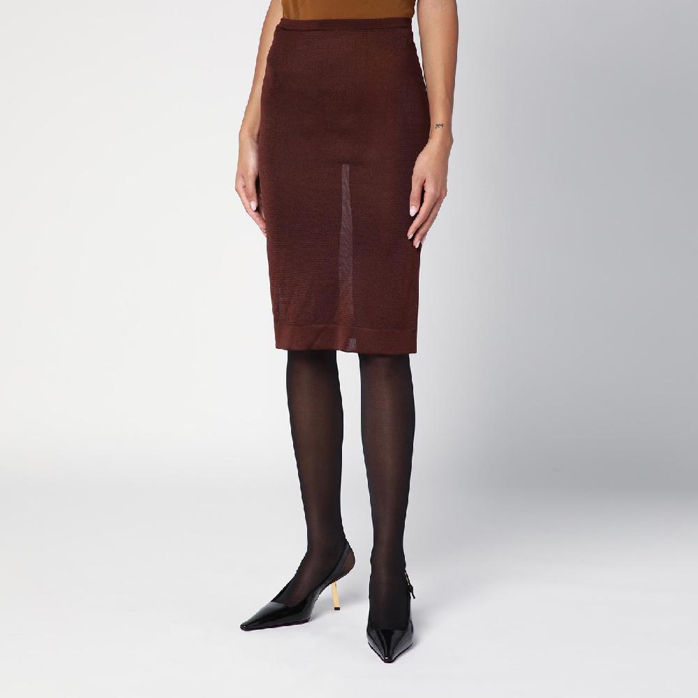 Saint Laurent Gonna Midi Semitrasparente Marrone