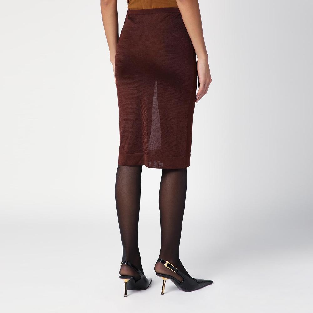 Saint Laurent Gonna Midi Semitrasparente Marrone