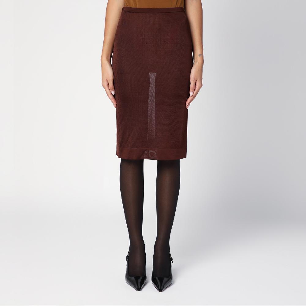 Saint Laurent Gonna midi semitrasparente marrone