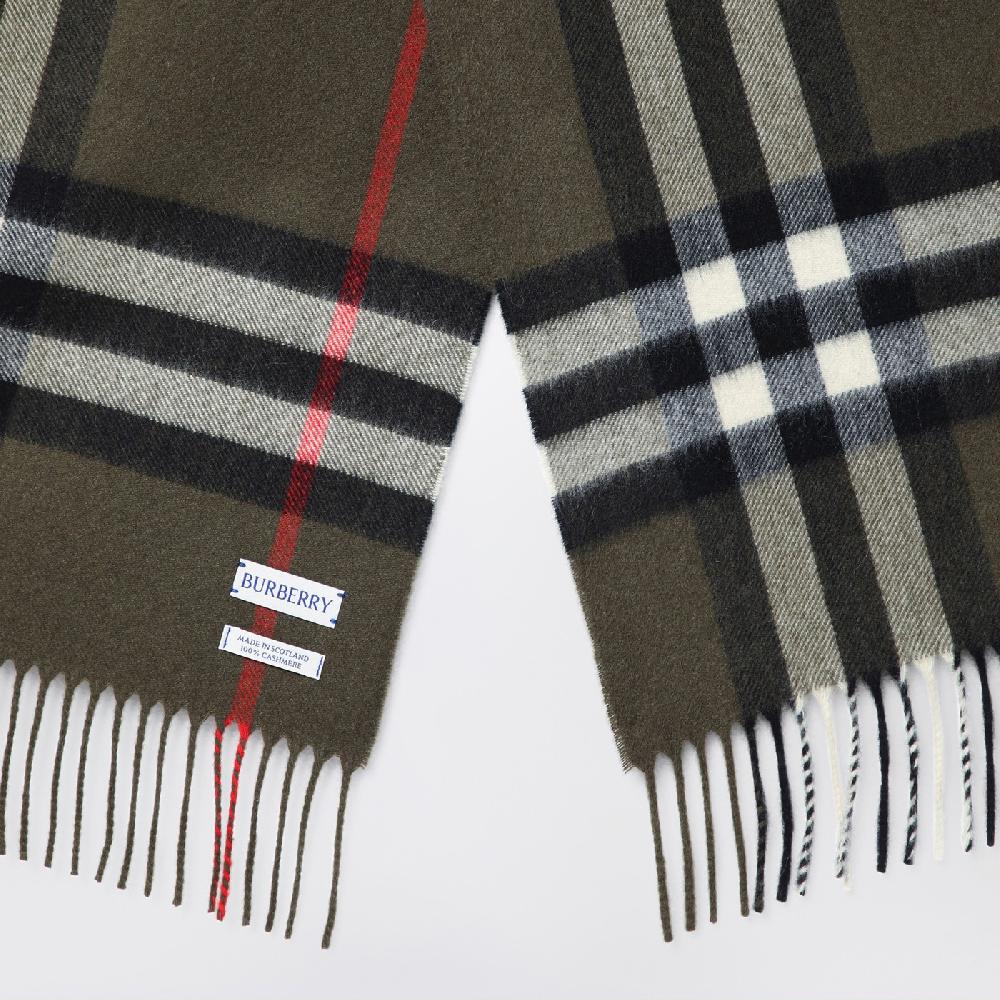 Burberry Sciarpa Verde Scura Motivo Check In Cashmere