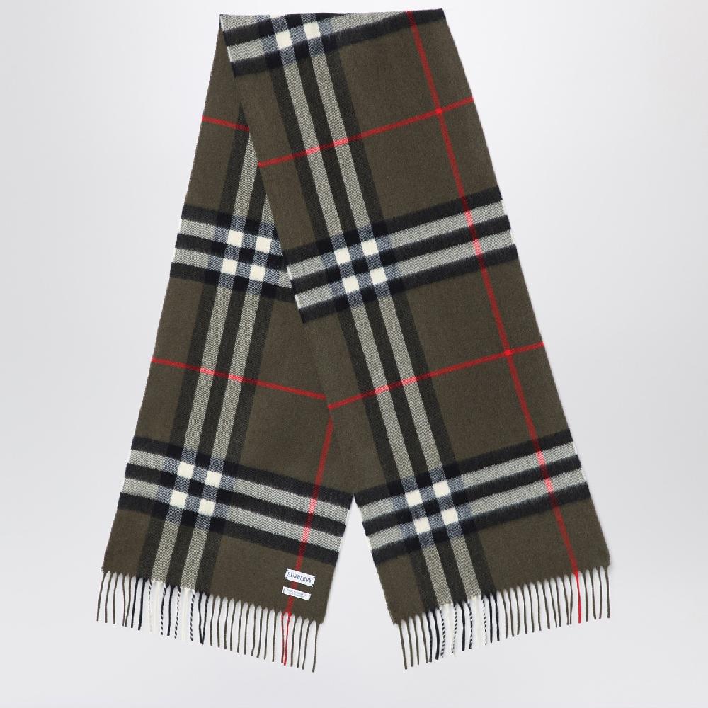 Burberry Sciarpa verde scura motivo Check in cashmere