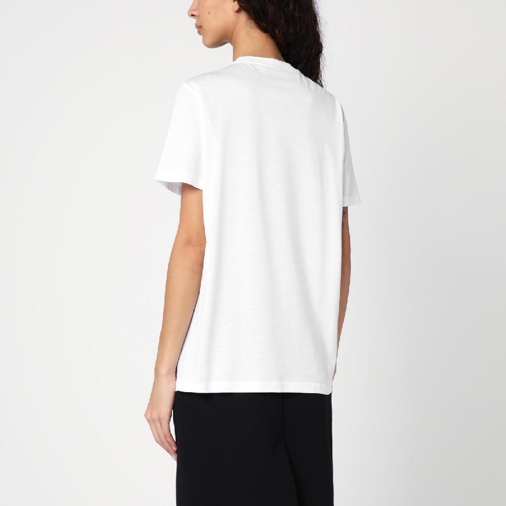 Prada T-shirt Bianca In Jersey Con Logo Triangolo Ricamato