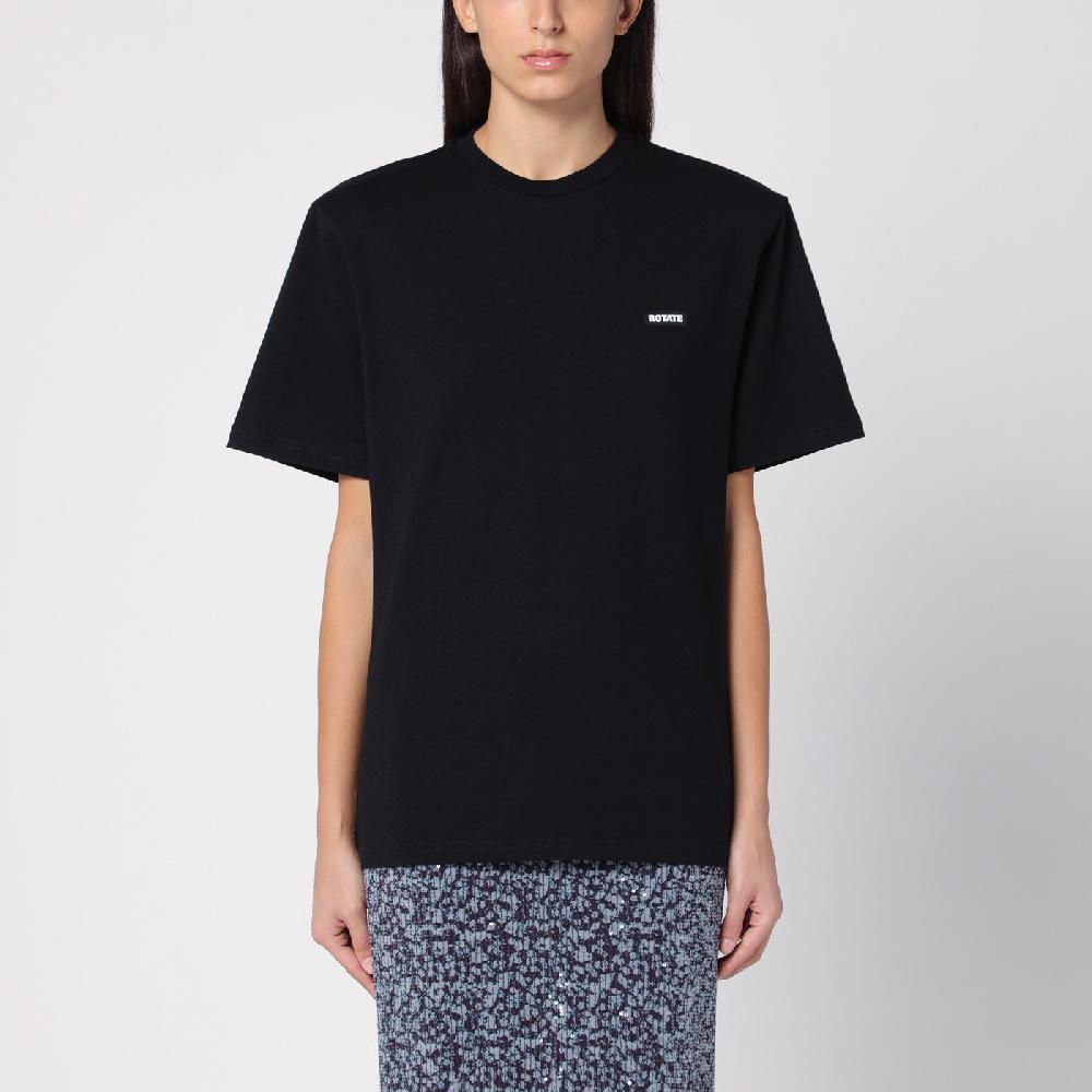ROTATE Birger Christensen T-shirt nera in cotone organico