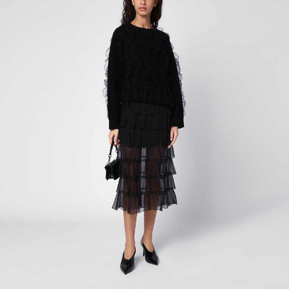 Valentino Garavani Maglione Nero Con Ruches