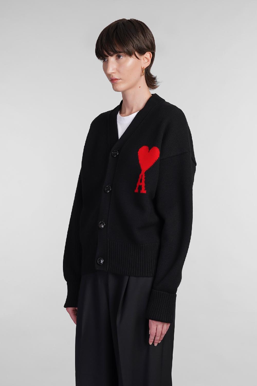 Deliberti Ami Paris Cardigan In Lana Nera Cod. 402079 - Deliberti The Luxury Shopping