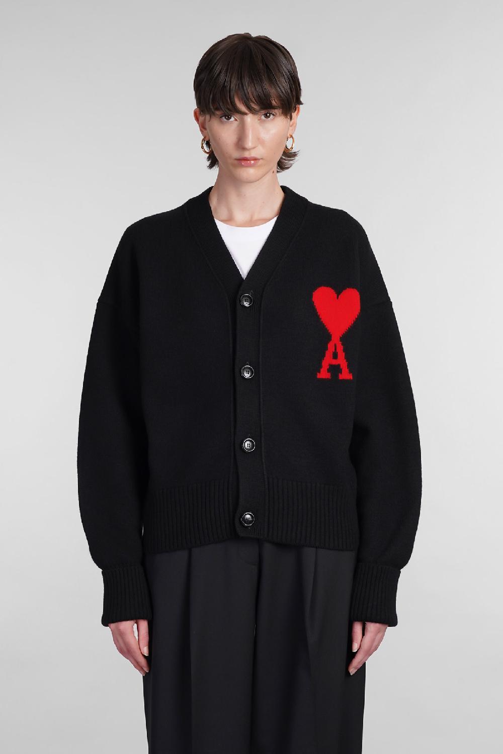 Deliberti Ami Paris Cardigan in lana nera cod. 402079 - Deliberti The Luxury Shopping