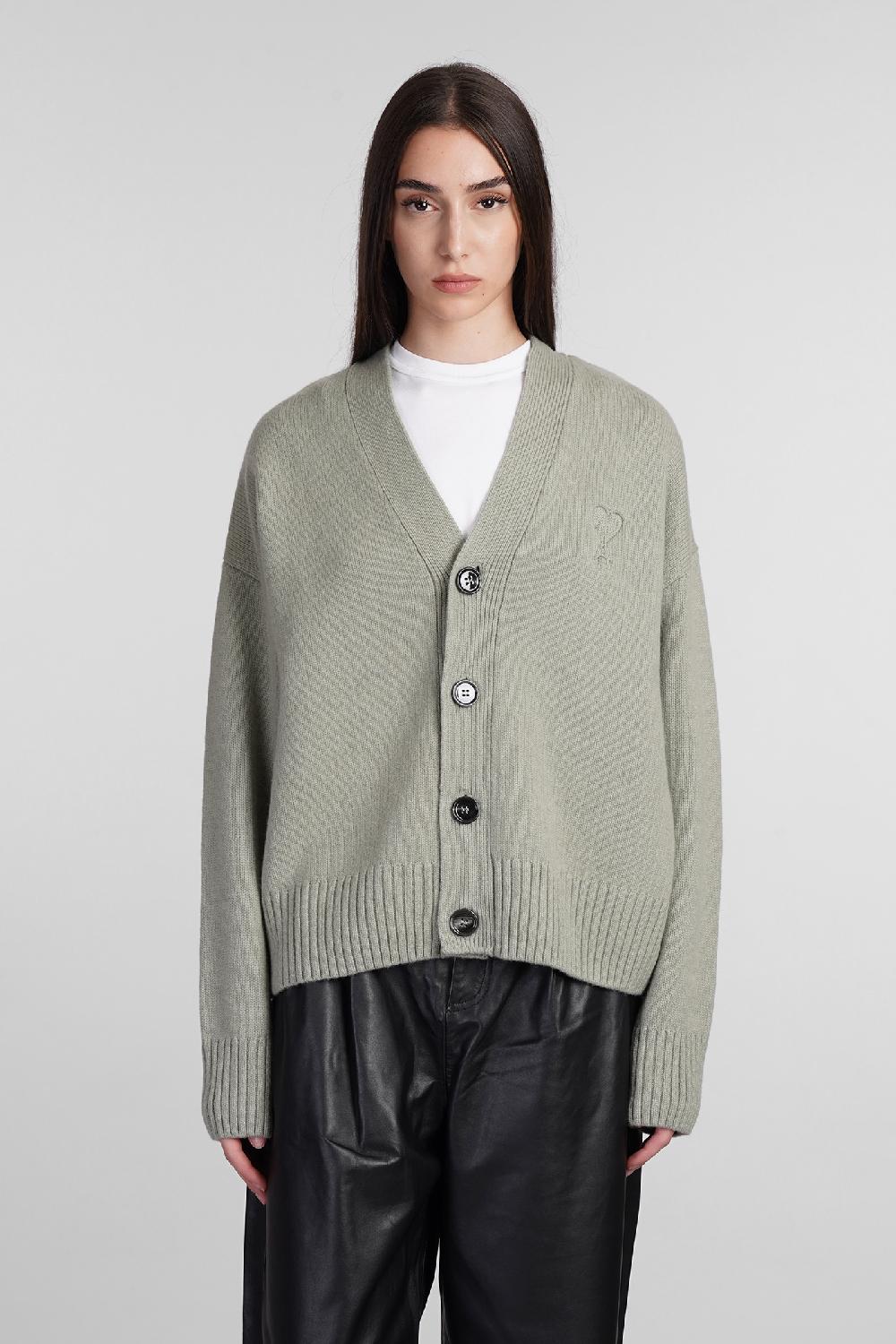 Deliberti Ami Paris Cardigan in lana verde cod. 406931 - Deliberti The Luxury Shopping