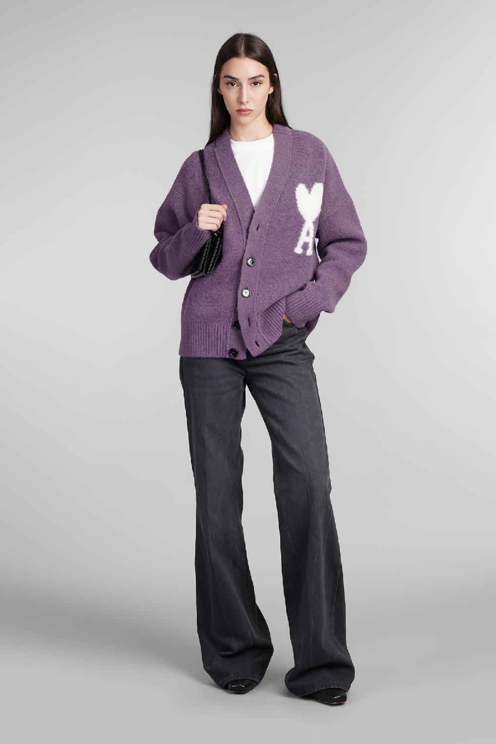 Deliberti Ami Paris Cardigan In Lana Viola Cod. 406119 - Deliberti The Luxury Shopping