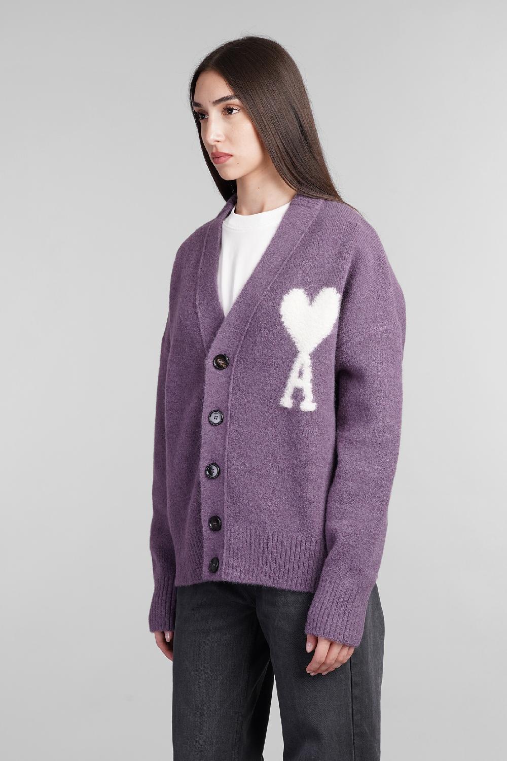 Deliberti Ami Paris Cardigan In Lana Viola Cod. 406119 - Deliberti The Luxury Shopping