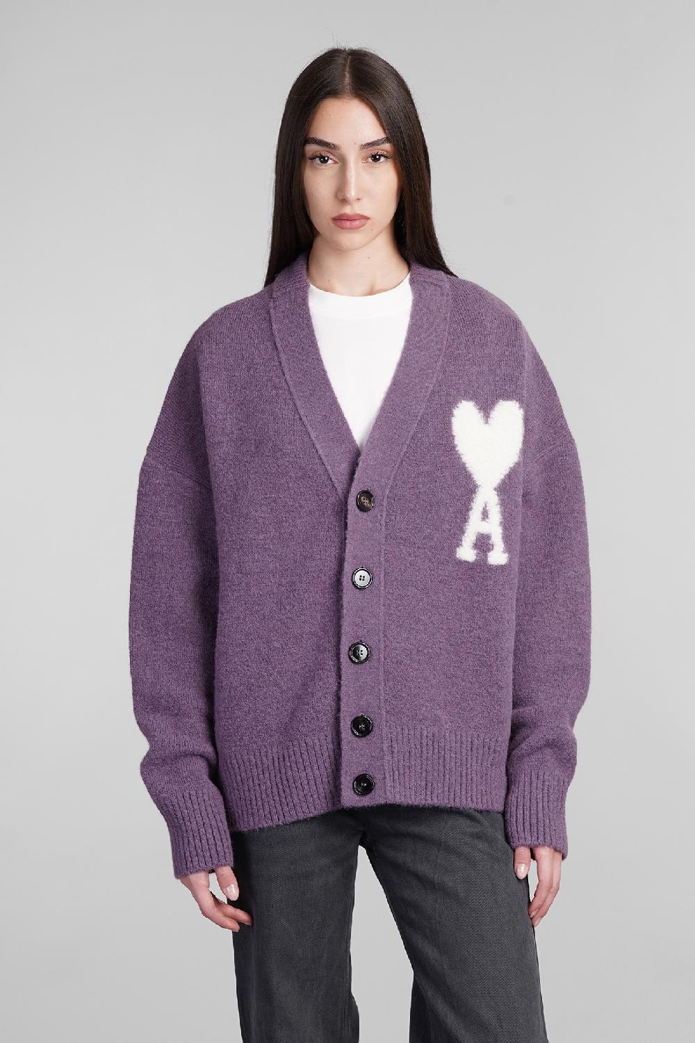 Deliberti Ami Paris Cardigan in lana viola cod. 406119 - Deliberti The Luxury Shopping