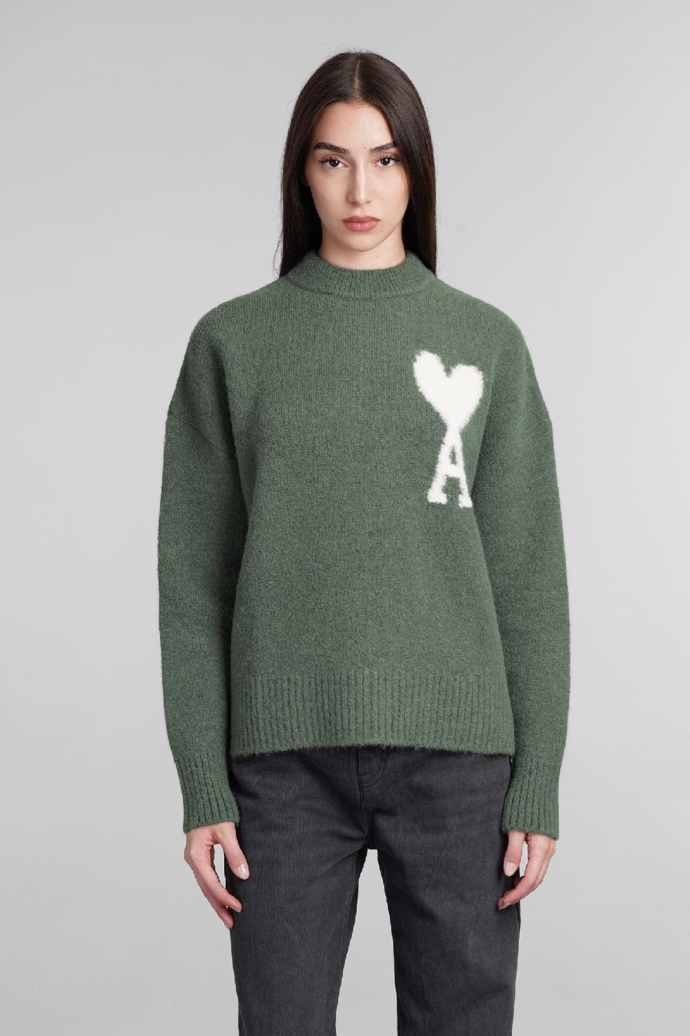 Deliberti Ami Paris Maglia in lana verde cod. 406120 - Deliberti The Luxury Shopping