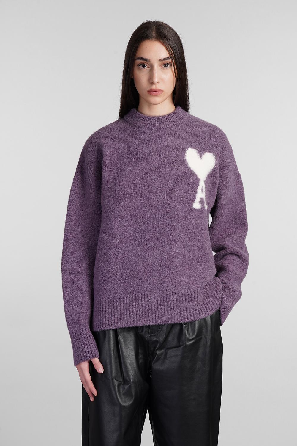 Deliberti Ami Paris Maglia in lana viola cod. 406930 - Deliberti The Luxury Shopping