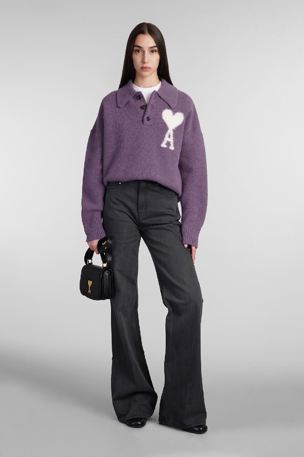 Deliberti Ami Paris Polo In Lana Viola Cod. 409142 - Deliberti The Luxury Shopping