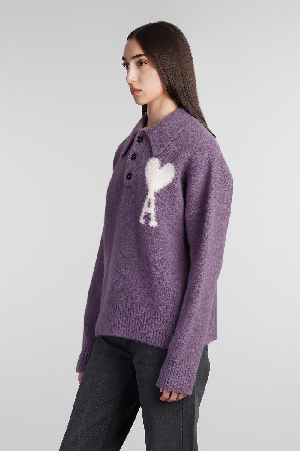 Deliberti Ami Paris Polo In Lana Viola Cod. 409142 - Deliberti The Luxury Shopping