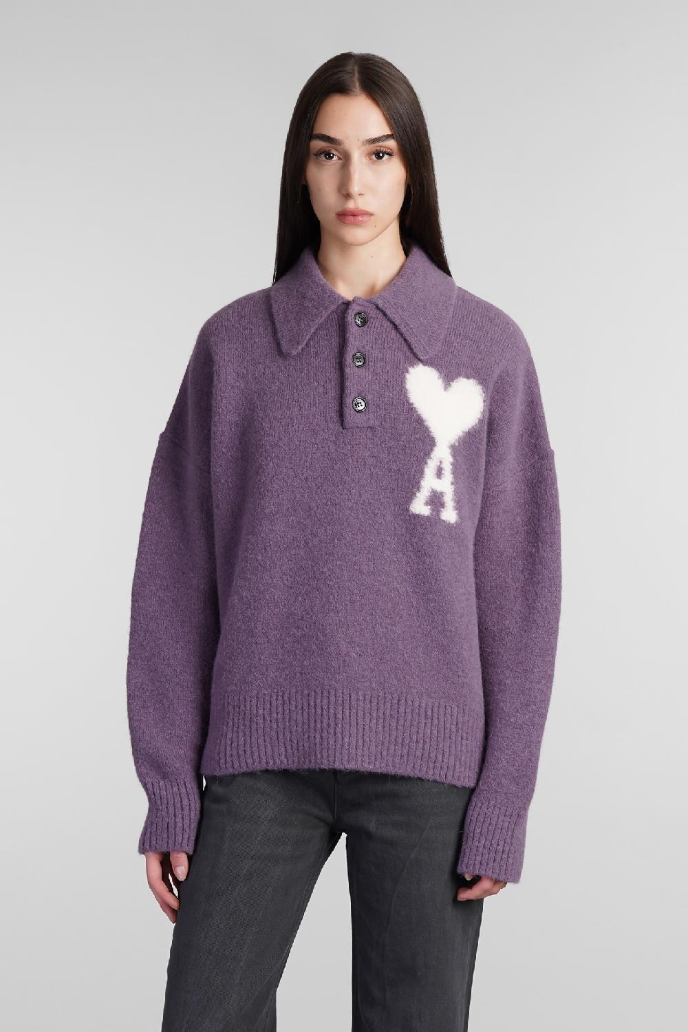Deliberti Ami Paris Polo in lana viola cod. 409142 - Deliberti The Luxury Shopping