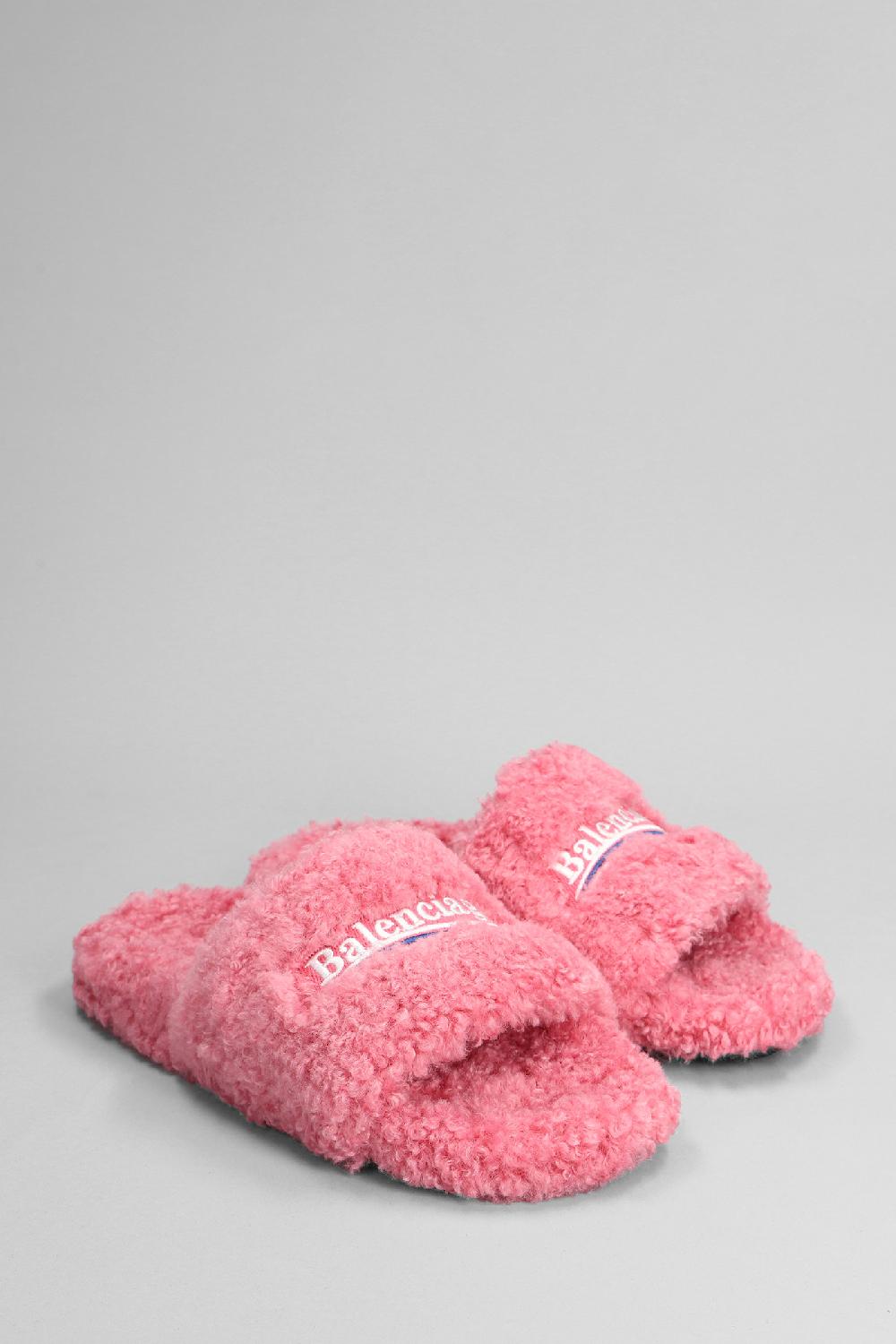Deliberti Balenciaga Sandali Flats Furry Slide In Poliestere Rosa Cod. 386172 - Deliberti The Luxury Shopping