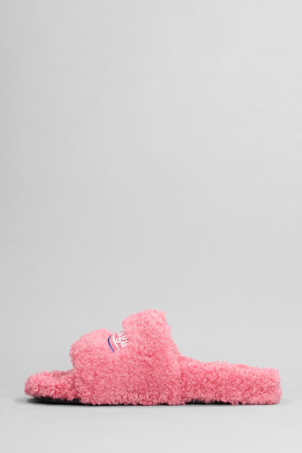Deliberti Balenciaga Sandali Flats Furry Slide In Poliestere Rosa Cod. 386172 - Deliberti The Luxury Shopping