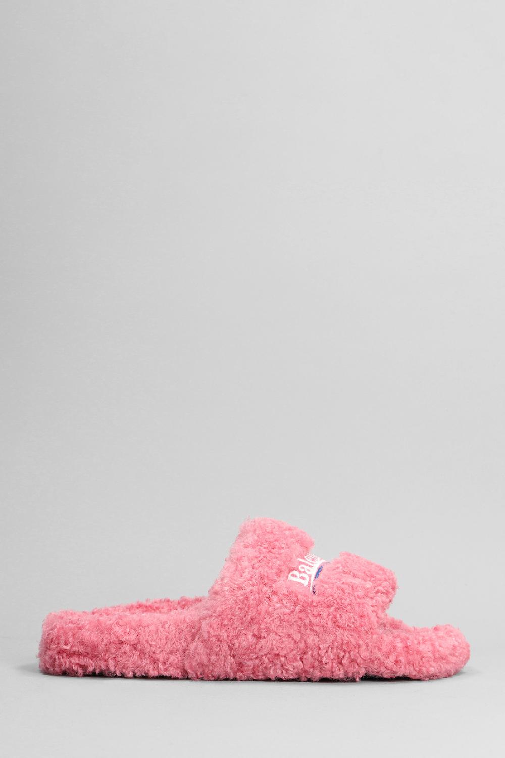 Deliberti Balenciaga Sandali flats furry slide in poliestere rosa cod. 386172 - Deliberti The Luxury Shopping