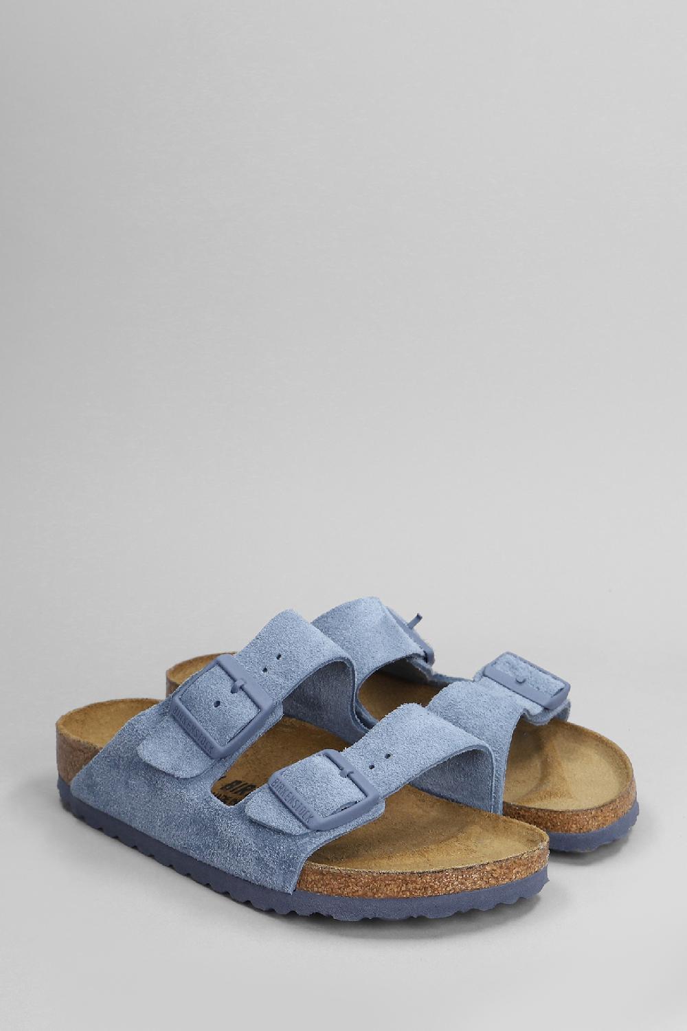 Deliberti Birkenstock Sandali Flats Arizona In Camoscio Celeste Cod. 400901 - Deliberti The Luxury Shopping