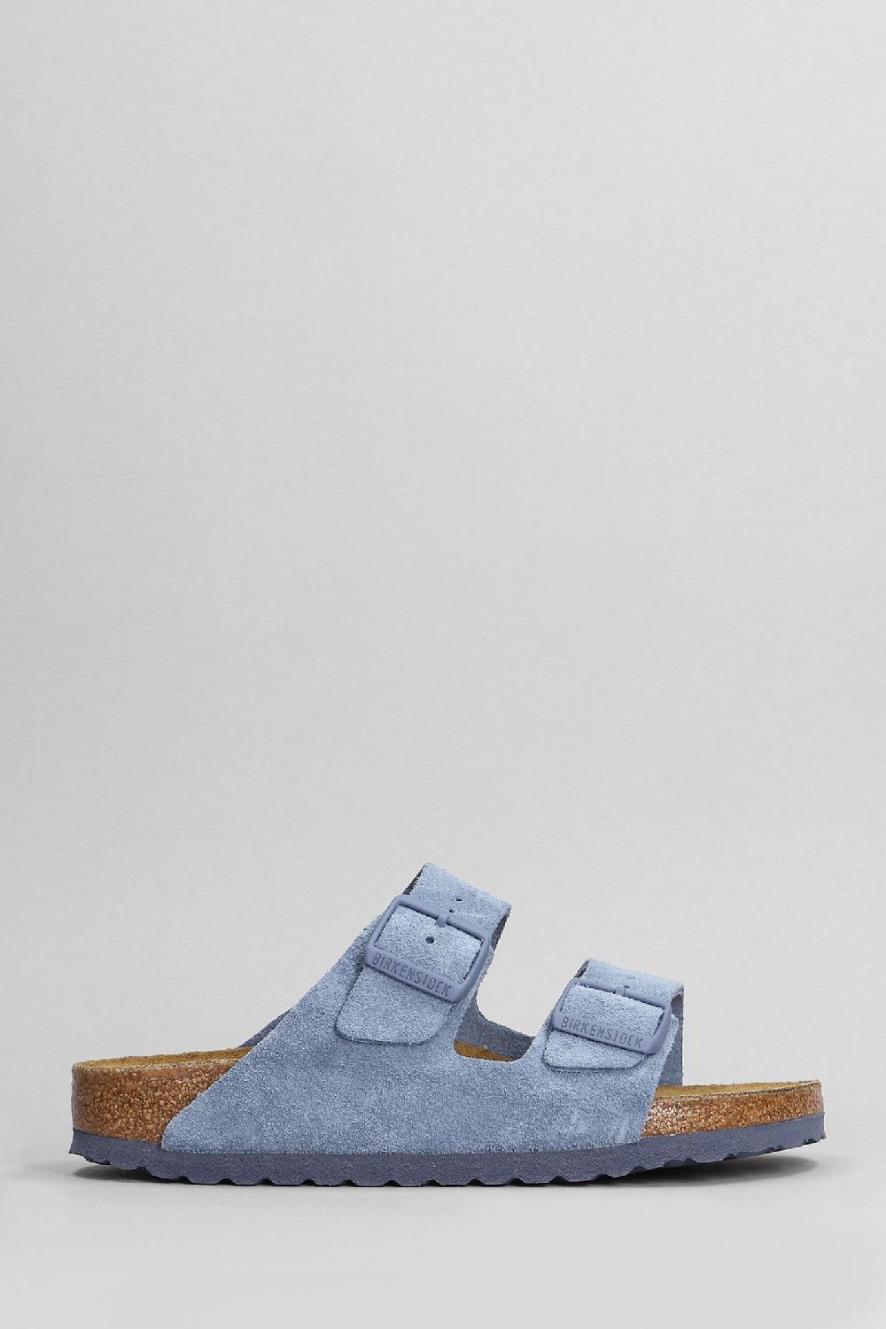 Deliberti Birkenstock Sandali flats arizona in camoscio celeste cod. 400901 - Deliberti The Luxury Shopping