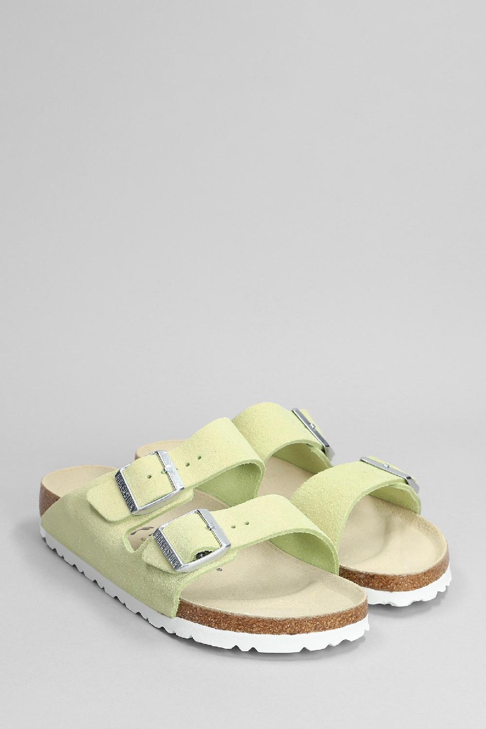 Deliberti Birkenstock Sandali Flats Arizona In Camoscio Verde Cod. 376296 - Deliberti The Luxury Shopping
