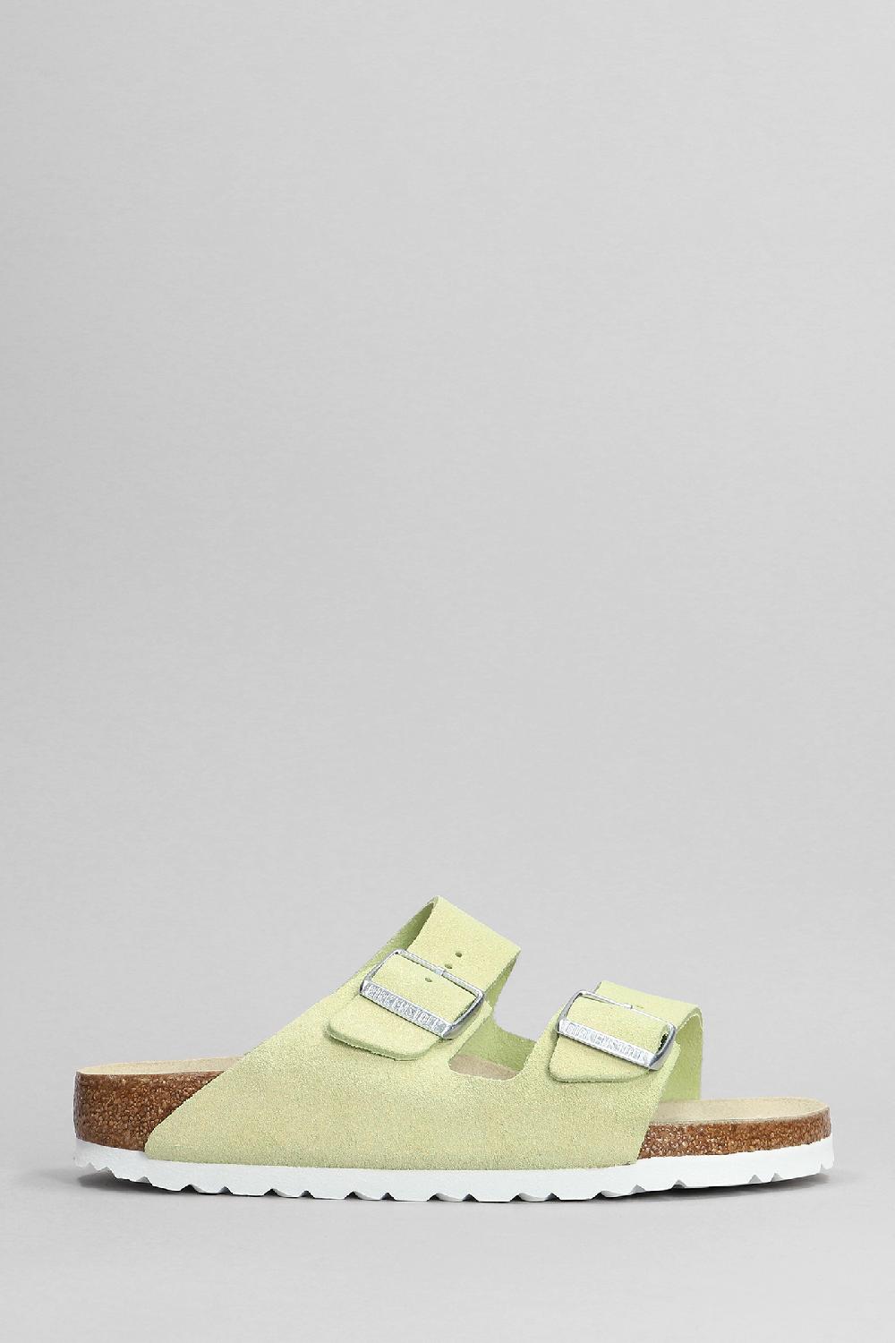 Deliberti Birkenstock Sandali flats arizona in camoscio verde cod. 376296 - Deliberti The Luxury Shopping