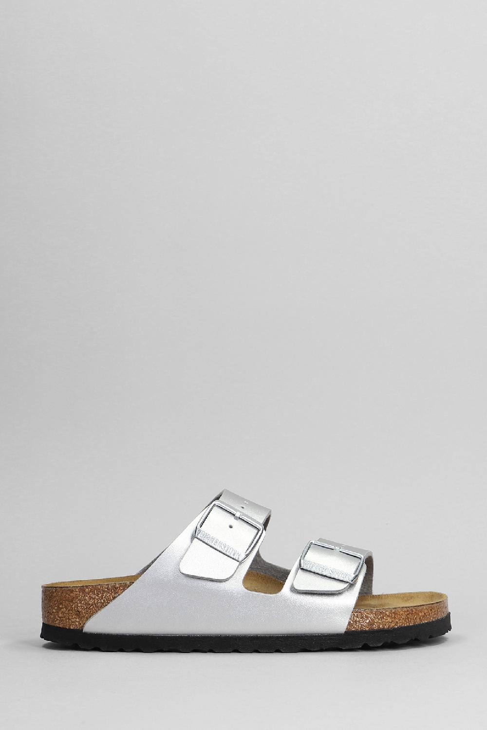 Deliberti Birkenstock Sandali flats arizona in pelle argento cod. 399367 - Deliberti The Luxury Shopping