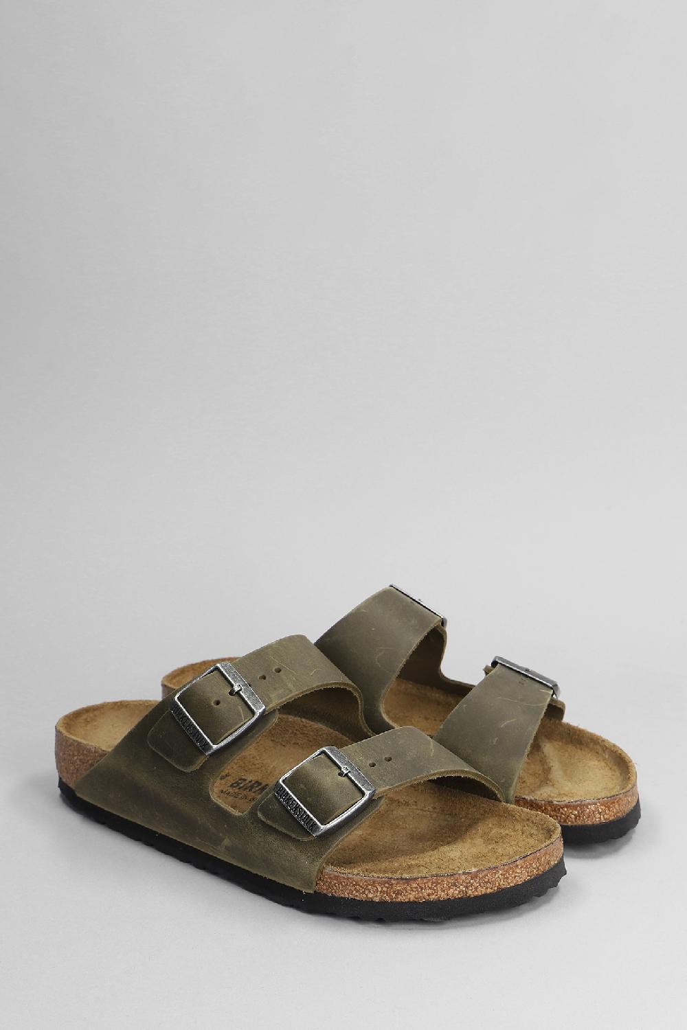 Deliberti Birkenstock Sandali Flats Arizona In Pelle Khaki Cod. 399307 - Deliberti The Luxury Shopping