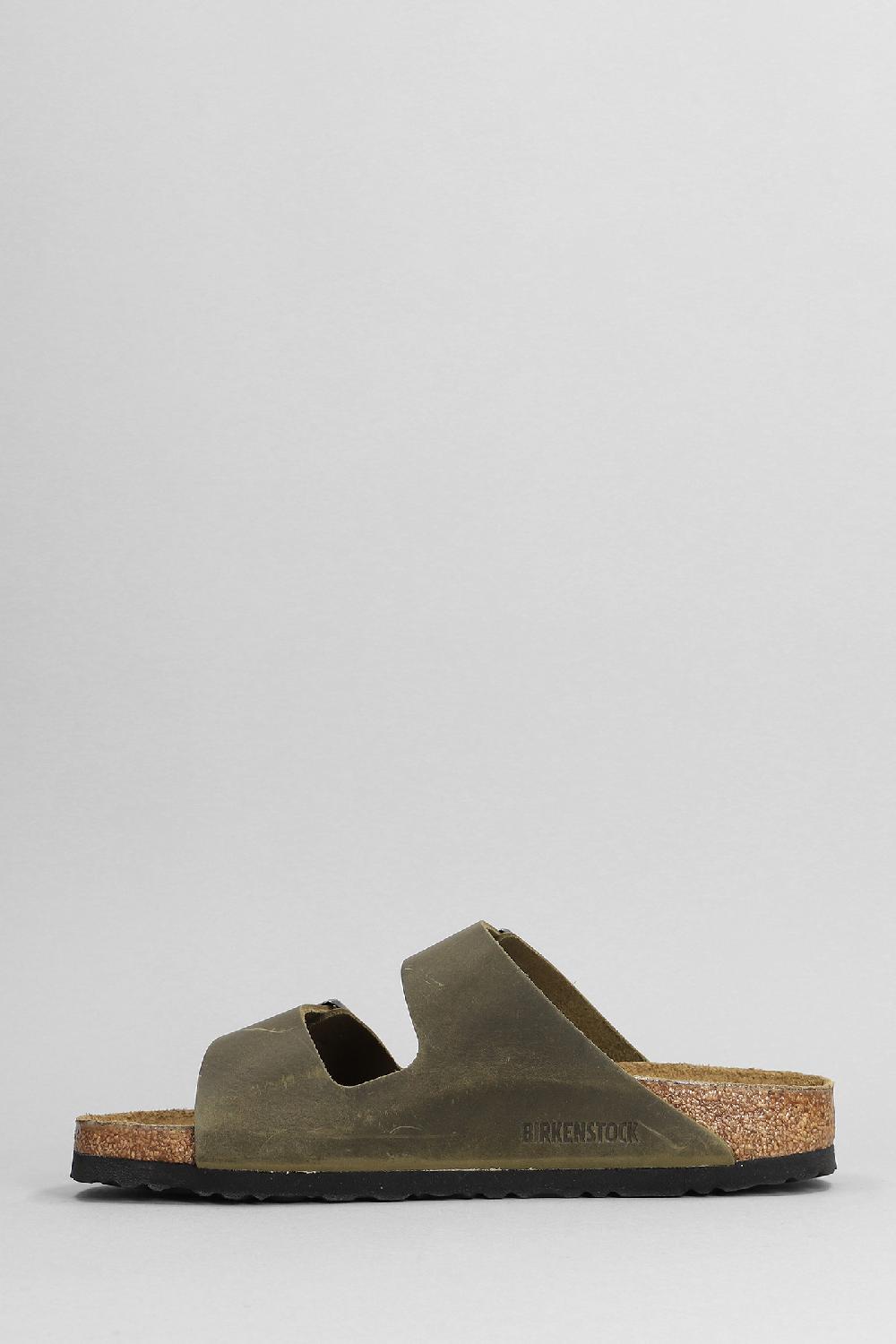 Deliberti Birkenstock Sandali Flats Arizona In Pelle Khaki Cod. 399307 - Deliberti The Luxury Shopping