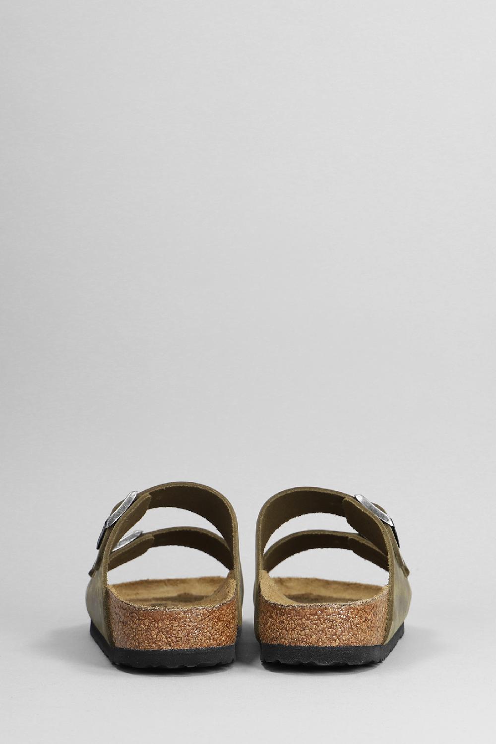 Deliberti Birkenstock Sandali Flats Arizona In Pelle Khaki Cod. 399307 - Deliberti The Luxury Shopping