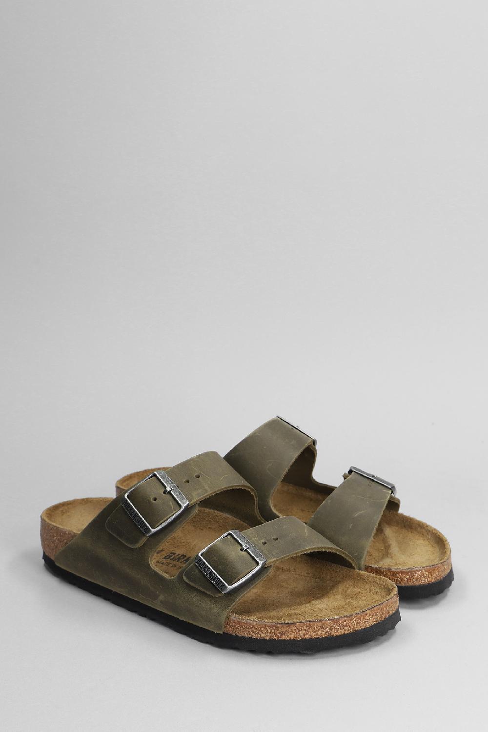 Deliberti Birkenstock Sandali Flats Arizona In Pelle Khaki Cod. 399279 - Deliberti The Luxury Shopping