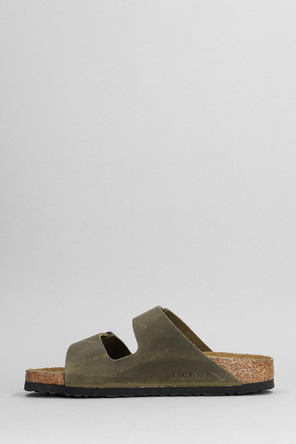 Deliberti Birkenstock Sandali Flats Arizona In Pelle Khaki Cod. 399279 - Deliberti The Luxury Shopping