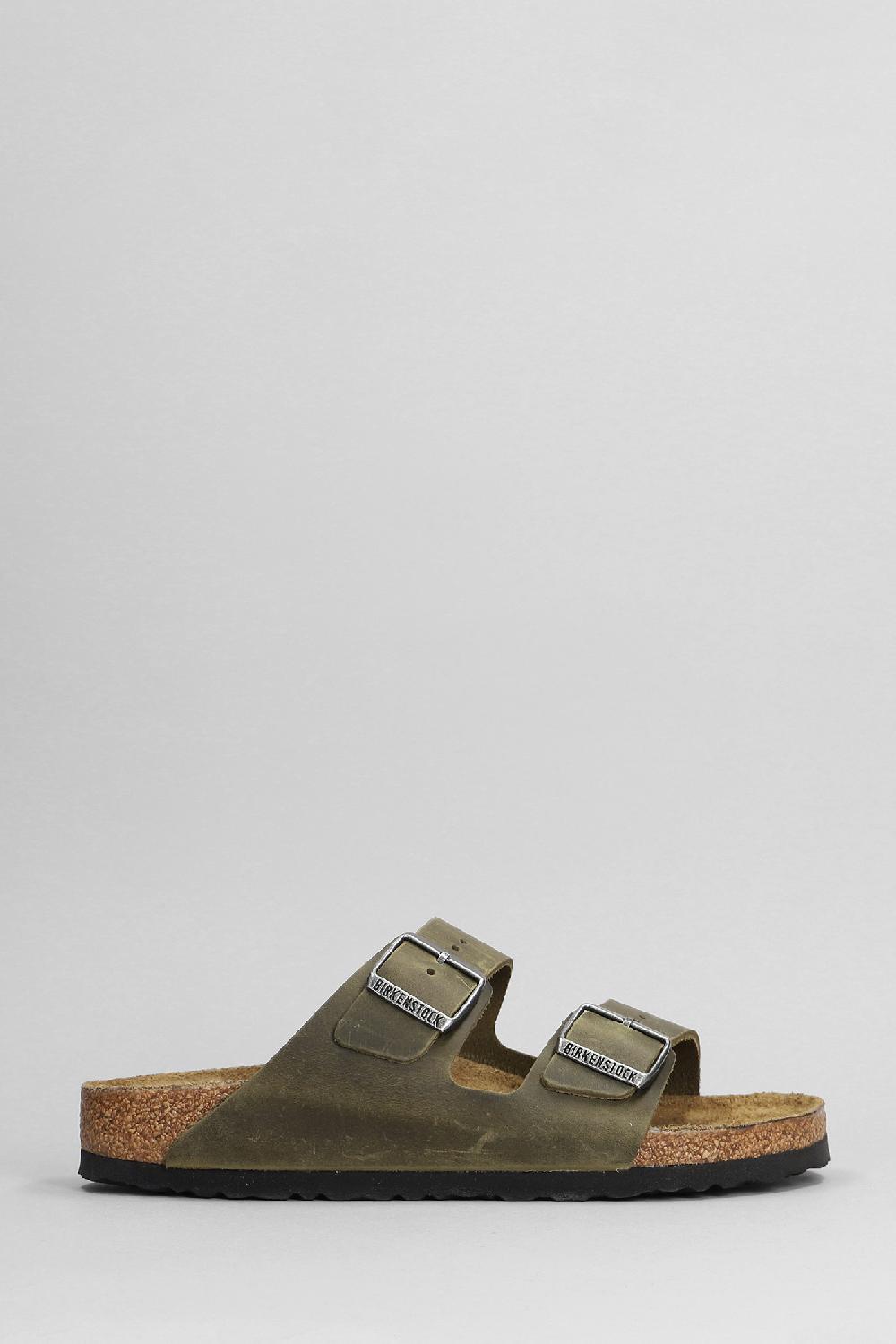 Deliberti Birkenstock Sandali flats arizona in pelle khaki cod. 399279 - Deliberti The Luxury Shopping