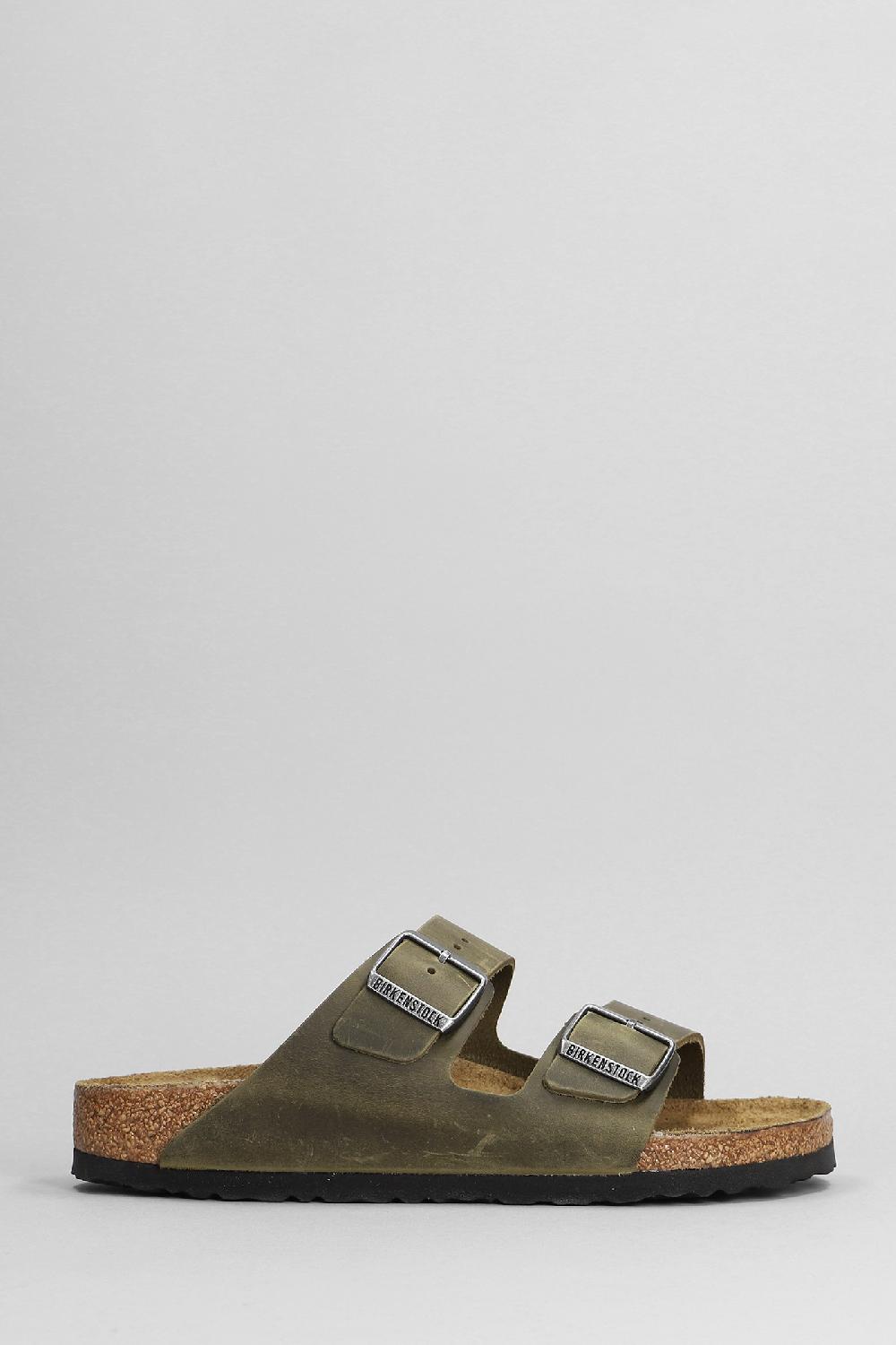 Deliberti Birkenstock Sandali flats arizona in pelle khaki cod. 399307 - Deliberti The Luxury Shopping